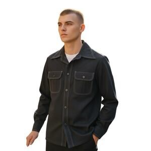 Vintage Deadstock 70's Towncraft by JC Penny Mens Small Navy Button Up Long Slee